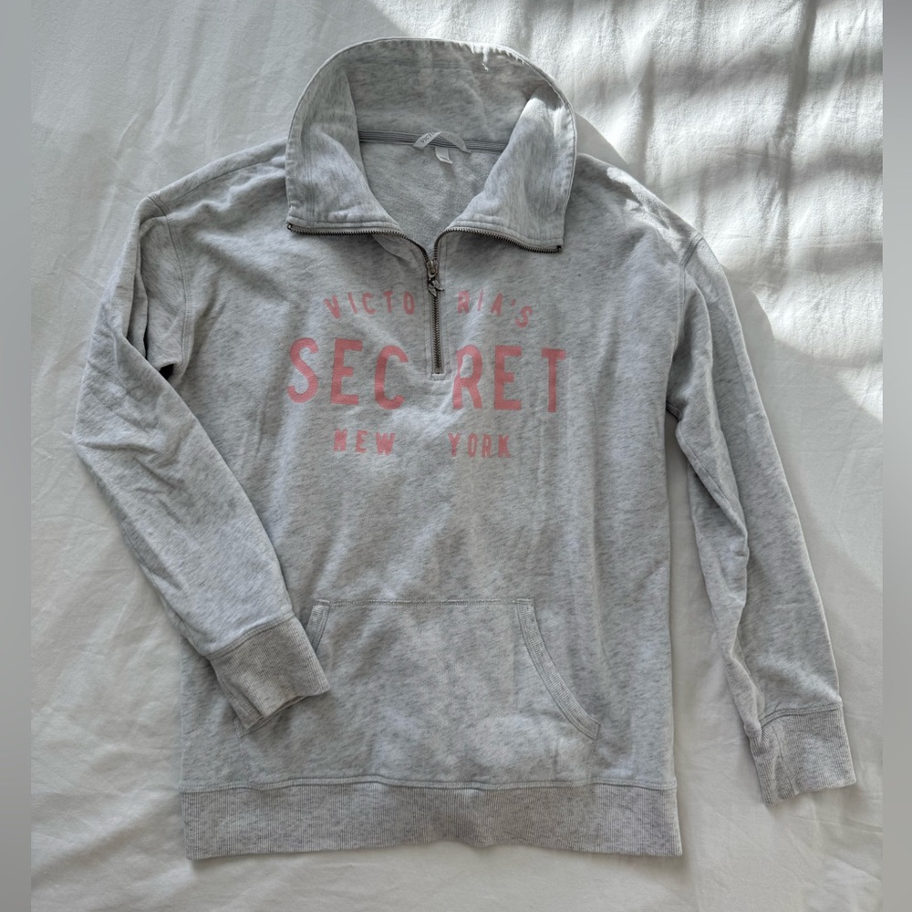 Victoria's Secret Fleece Light Gray Half-Zip Sweater